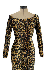Iconic Fall 1989 Patrick Kelly Off Shoulder Leopard Stretch Velvet Dress
