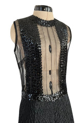 Amazing 1960s Jean Varon Sheer Sequin Bodice Jumpsuit w Wide Textured Pants