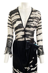 1996 Hanae Mori Haute Couture Hand Beaded Silk Chiffon & Printed Silk Dress