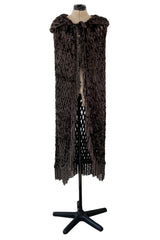 Beautiful Fall 1973 Yves Saint Laurent Soft Brown Fringed Chenille Knit Cape w Hood