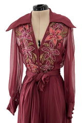 Beautiful 1974 Jean Louis Scherrer Haute Couture Hand Beaded & Applique Silk Chiffon Dress
