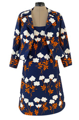 Spring 1973 Givenchy Haute Couture Lovely Long Stem Floral Print Dress & Jacket Set