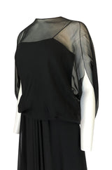 1970s Stavropoulos Couture Black Silk Chiffon Cocktail Dress