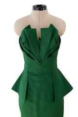 Spectacular Resort 2013 Oscar de la Renta Runway Strapless Emerald Green Silk Dress