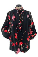 Wonderful 1980s Hanae Mori Vibrant Floral Print Silk Crepe Swing or Tent Jacket