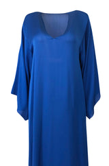 1971 Halston Couture Royal Blue Liquid Silk Bias Cut Caftan Maxi Dress