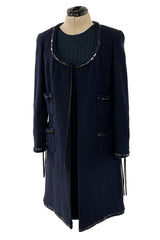 Spectacular Spring 2003 Chanel by Karl Lagerfeld Haute Couture Blue Beaded Runway Dress Coat Suit