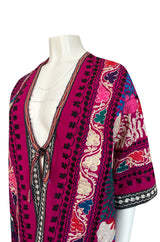 1970s Unlabeled Vintage Suzani Hand Embroidered Pink Open Front Coat