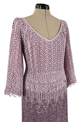 Chic 1968 Pierre Cardin Haute Couture Dress w Graduated Hand Made Purple Guipure Crochet Lace