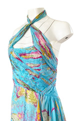 Spring 2004 Valentino Runway Pale Turquoise Silk Chiffin Print Dress