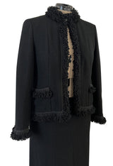 Cruise 2003 Chanel by Karl Lagerfeld Black Boucle Suit w Loop Wool Edging
