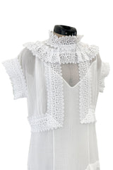 Pristine Mid 2000s Givenchy by Riccardo Tisci White Cotton Gauze & Lace Dress w Matching Underdress