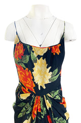Brilliant 1957 James Galanos Large Floral Print Front Gathered Silk Evening Dress