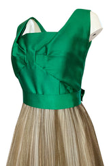 c.1954 Jeanne Lanvin Castillo Haute Couture Emerald & Gold Organza Dress