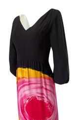 Spring 1964 James Galanos Huge Floral Screened Black Silk Dress