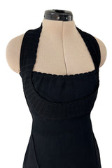 Documented Spring 1992 Azzedine Alaia Black Knit Mini Dress w Curving Halter Neckline
