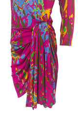 Spring 1991 Yves Saint Laurent Runway & Ad Campaign Printed Draped Dress