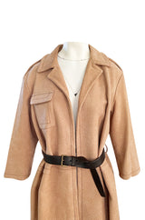 Fall 2003 Prada Runway Documented Ostrich Textured Suede Leather Coat w Belt
