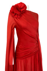 Rare 1970s Nina Ricci Haute Couture Trailing Angel Wing Sleeve Red Silk Dress