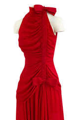 Documented Spring 1987 Valentino Haute Couture Red Silk Crepe Dress w Bow Details