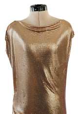 Fabulous Recent Paco Rabanne Oroton Gold Metal Mesh Dress w Snap Draping