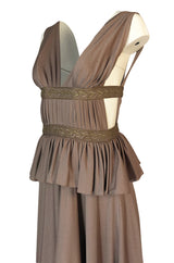 1970s Jean Varon Grecian Inspired Plunging Front & Crossed Back Dress