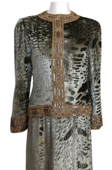 Fall 1986 Bill Blass Silk Velvet Lame Beaded Evening Strapless Dress & Jacket