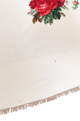 Huge 1970s Yves Saint Laurent Silk Red Rose Print Ivory Scarf