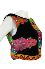 1960s Emilio Pucci Cross Print Multi-Color Sleeveless Cotton Velvet Top
