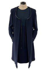 Spectacular Spring 2003 Chanel by Karl Lagerfeld Haute Couture Blue Beaded Runway Dress Coat Suit