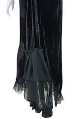 1920s Plunge Back Silk Velvet Bead Gown