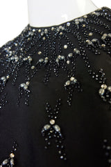 1950s Silk Beaded Cocktail Black Dress