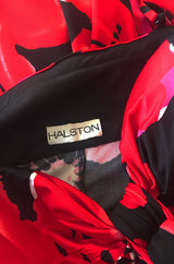 1978 Halston Resort Swimwear Red Floral Jersey Halter Dress