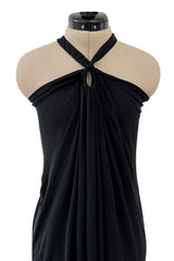 Easy to Wear 1970s Yuki Couture On or Off Shoulder Black Silk Jersey Draped Dress