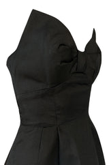 1970s Lanvin Strapless Silk Dress w Bow Detail & Layered Skirt