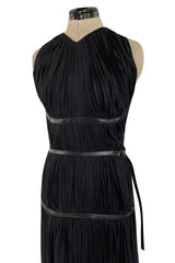 Iconic Fall 2002 Prada Runway & Museum Held Pleated Black Silk & Leather Strap Dress