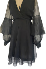 Well Documented Fall 1972 Christian Dior by Marc Bohan Haute Couture Black Silk Chiffon Dress