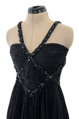 Incredible Spring 2003 Valentino Runway Black Silk Chiffon Dress w Black Beaded Detailing