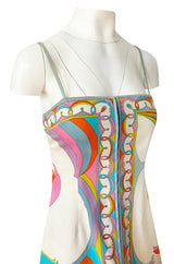 1960s Emilio Pucci Curving Pattern Pastel Printed Crisp Cotton Sun Dress