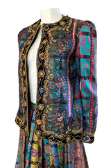 1981 Oscar De La Renta Documented Jewelled Metallic Printed Silk Jacket & Skirt Set