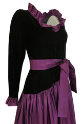 Documented 1980 Yves Saint Laurent Purple Silk Taffeta Ruffle Dress