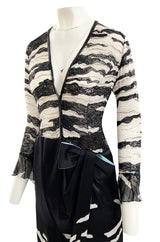 1996 Hanae Mori Haute Couture Hand Beaded Silk Chiffon & Printed Silk Dress