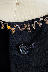 1980s Upcycled 1940s Renee Lewis Couture Hand Gold Embroidered Black Silk Crepe Top
