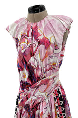 Prettiest Recent Prada Pink Flowerpot Postcard Print Cotton Dress w Asymetrical Hemline