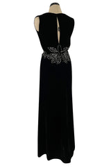 Rare 1920s 1930s Unlabeled Silk Velvet Dress w Rhinestones & Matching Open Shoulder Jacket