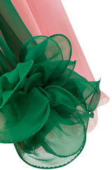 1960s Unlabeled Multiple Layered Pink & Green Chiffon Swing Maxi Dress