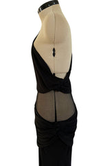 Spectacular Early 2000s John Anthony Couture Black Jersey & Mesh One Sleeve Dress