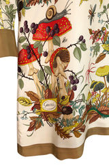 1970s Gucci Ad Campaign Flora Fauna Screen Printed Silk Shift Dress