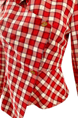 Early 2000s Vivienne Westwood Red Plaid Soft Flannel Asymmetrical Button Top
