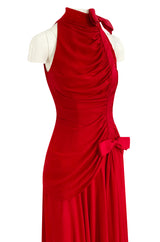 Documented Spring 1987 Valentino Haute Couture Red Silk Crepe Dress w Bow Details